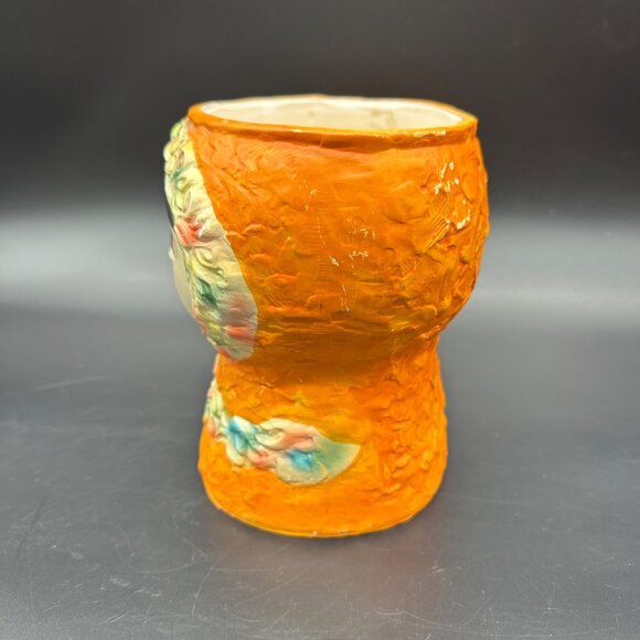 Vintage Big Eyed Face Planter Vase Nippon Yoko Boeki Japan 1950s Orange Kitsch - Picture 3 of 16